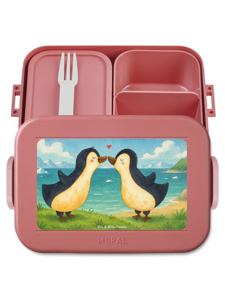 Bento Box Pinguine Kuss Design ohne Spruch in Rot Pastell