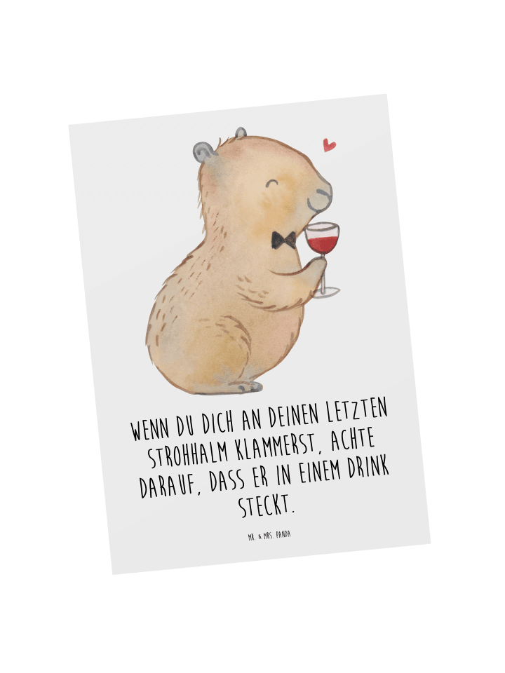Postkarte Capybara Wein mit Spruch in Weiß