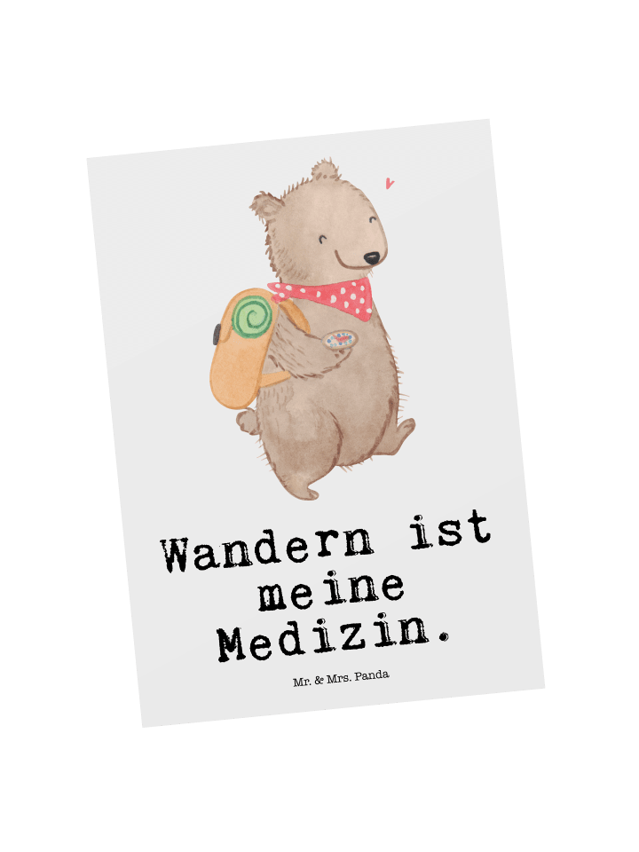 Postkarte Bär Wandern mit Spruch in Weiß
