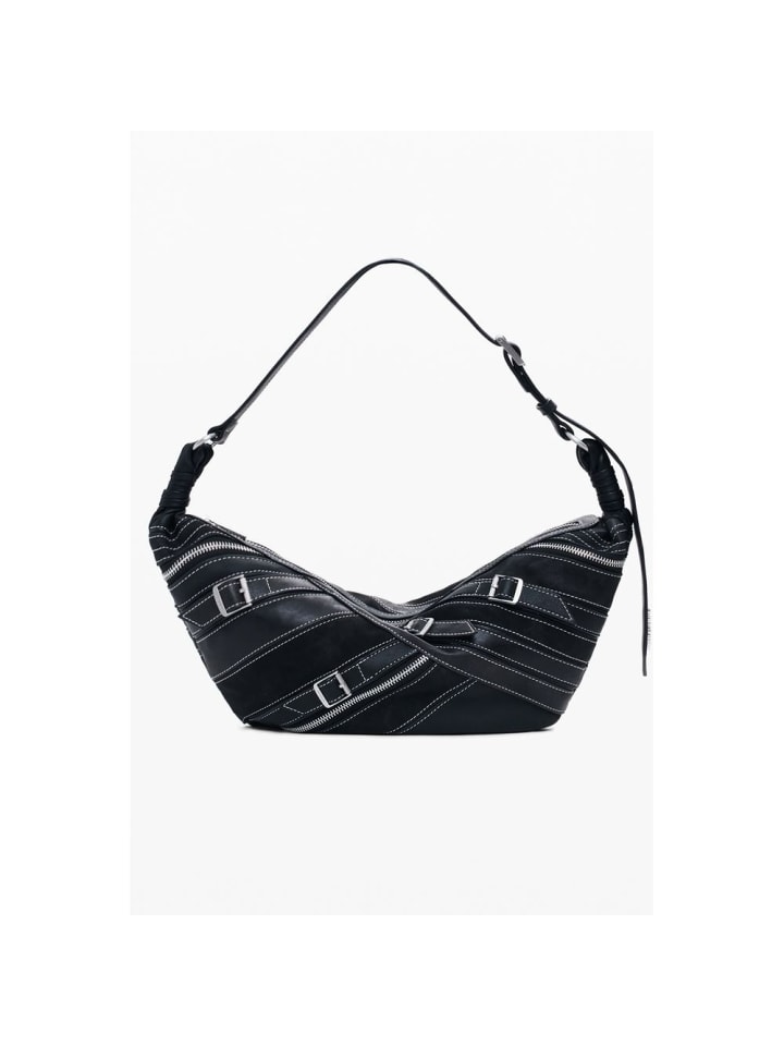 Schwarz Polyurethan Damen Schulter Tasche