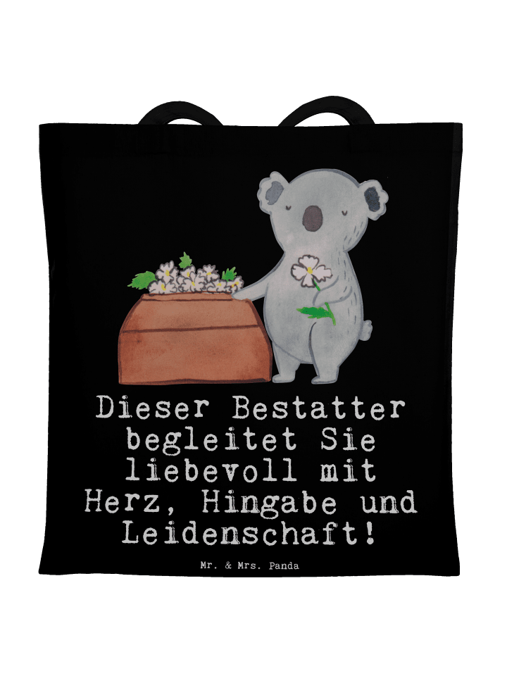 Einkaufstasche Bestatter Herz mit Spruch in Schwarz