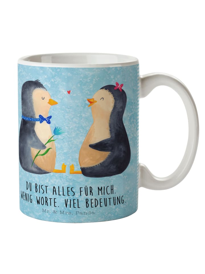 Kaffeetasse Pinguin Pärchen mit Spruch in Eisblau