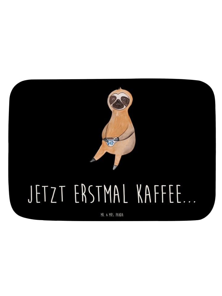 Duschmatte Faultier Kaffee mit Spruch in Schwarz