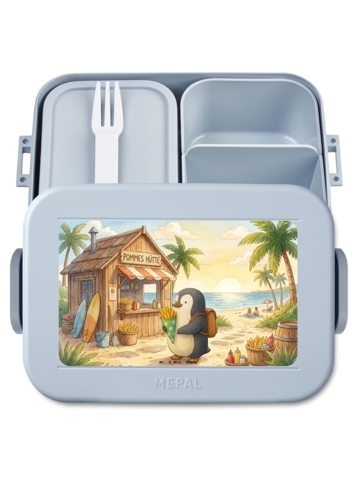 Bentobox Pinguin Pommestüte Design ohne Spruch in Blau Pastell