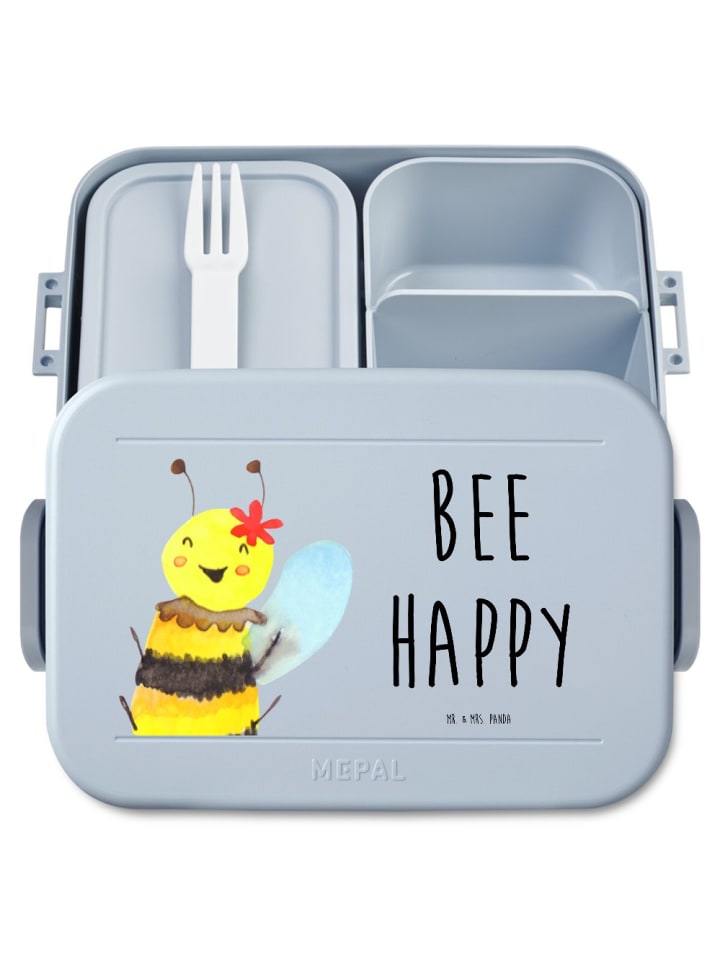 Bento Box Biene Happy Motiv mit Spruch in Blau Pastell