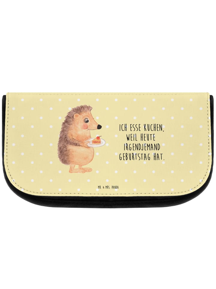Make-up-Täschchen Igel Kuchenstück mit Spruch in Gelb Pastell