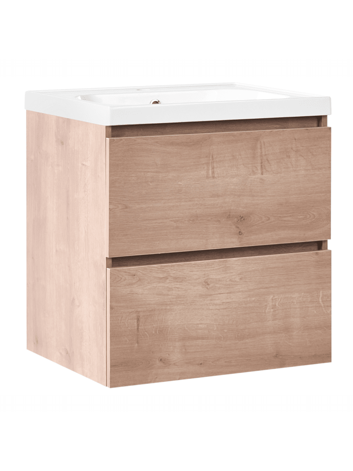 2-tlg Badezimmerschrank mit Waschbecken LAGOA in Braun/Weiß