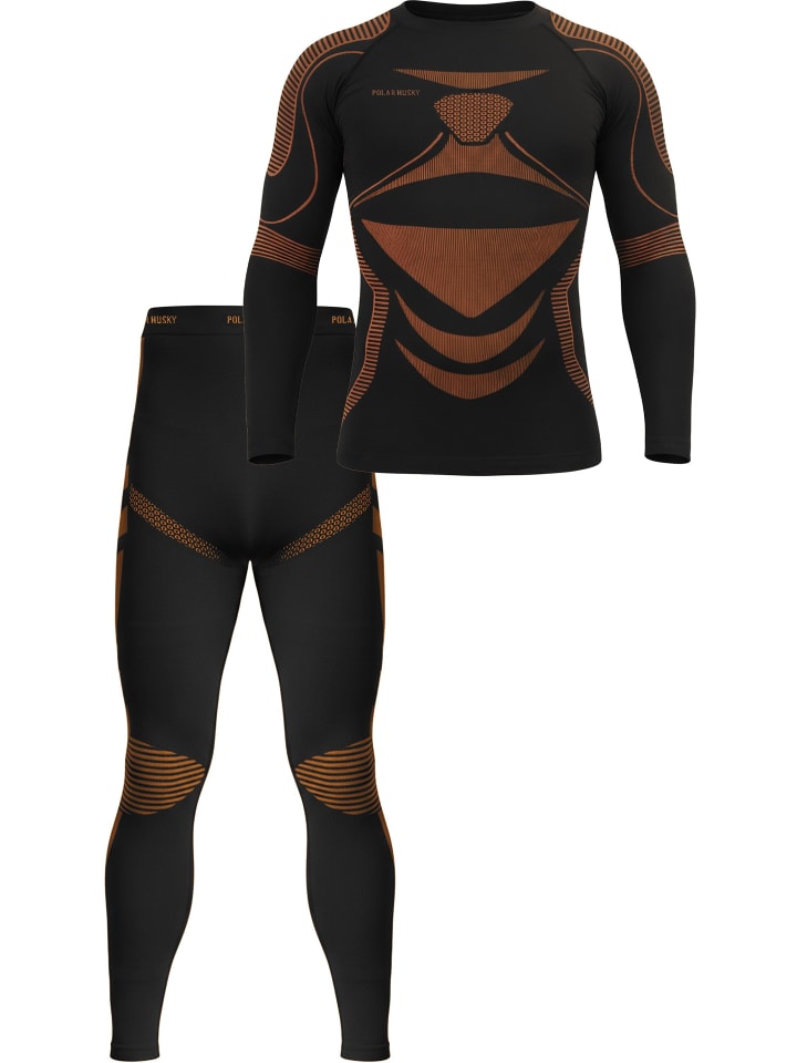 Herren Sport-Funktionsunterwäsche Set Hemd + Hose in Schwarz/Orange