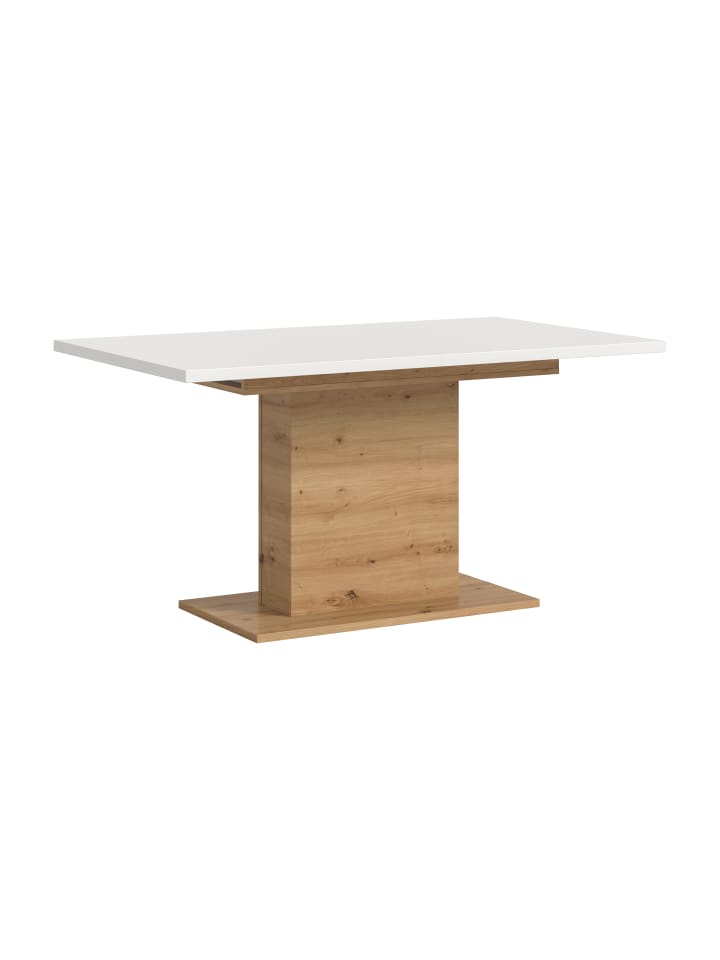 Esstisch (B/H/T): 150-190x76x90 in eichefarben und weiß mit Säulen-Gestell