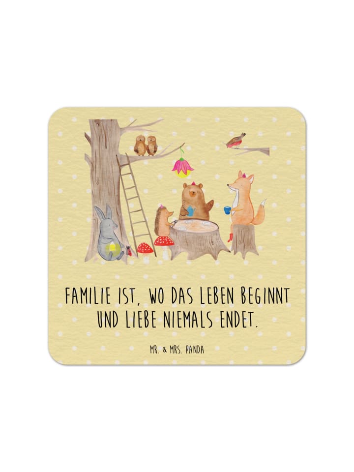Bierdeckel Waldtiere Picknick mit Spruch in Gelb Pastell