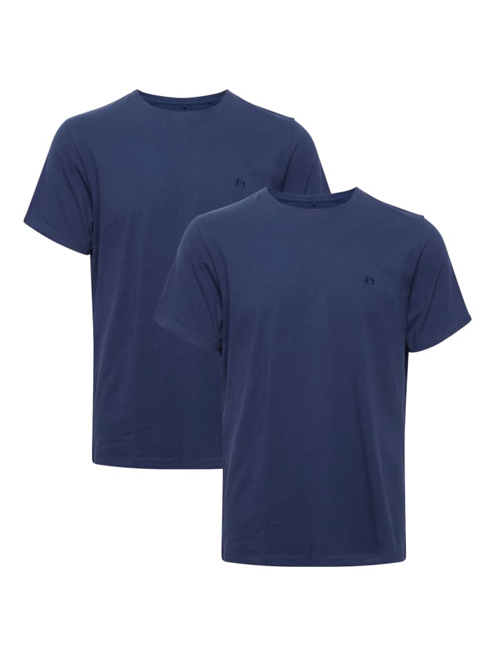 Rundhals T-Shirt 2-er Stück Pack Basic Shirt in Blau-2