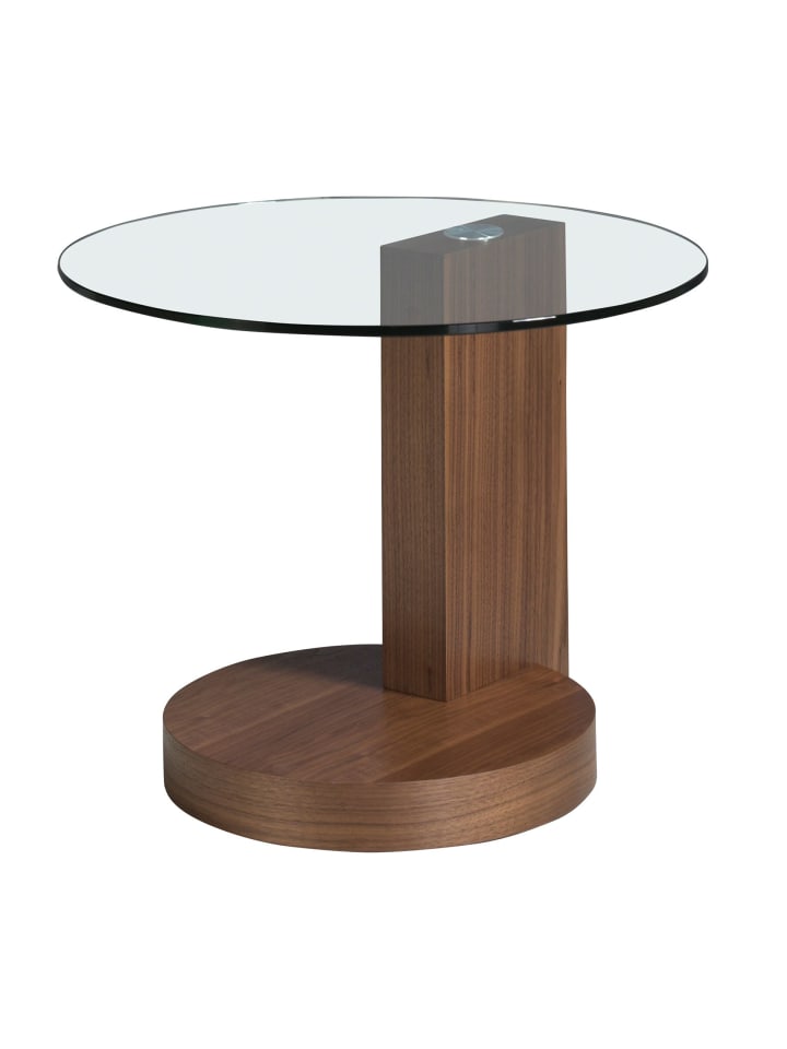 Ecktisch 2036 in Glas / Walnuss – (Ø)60 x (H)48 cm