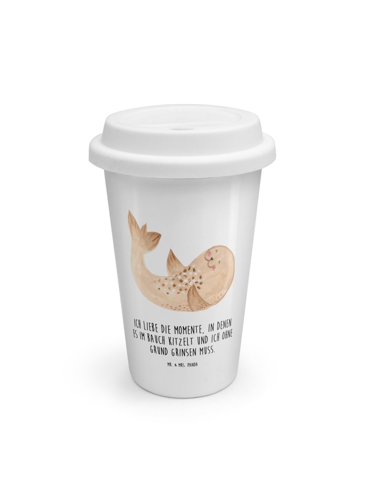 Tumbler Robbe Liegen mit Spruch in Weiß
