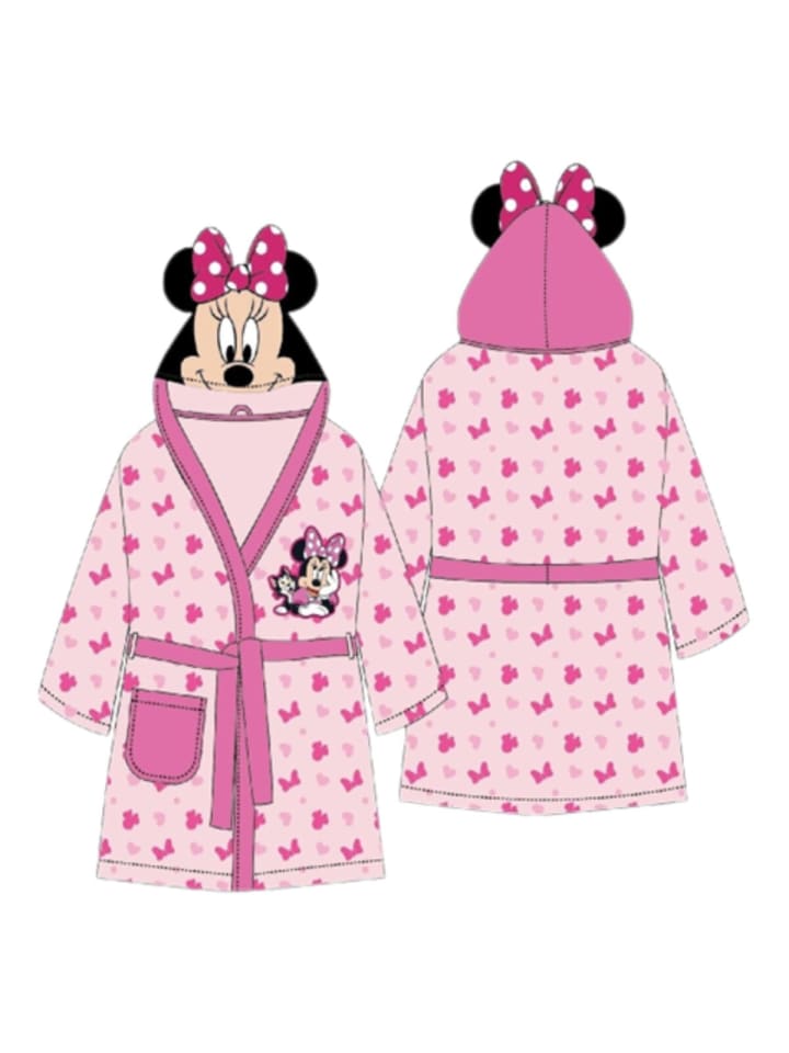 Disney Minnie Mouse Bademantel mit Kapuze Gürtel & Tasche für Mädchen in Rosa