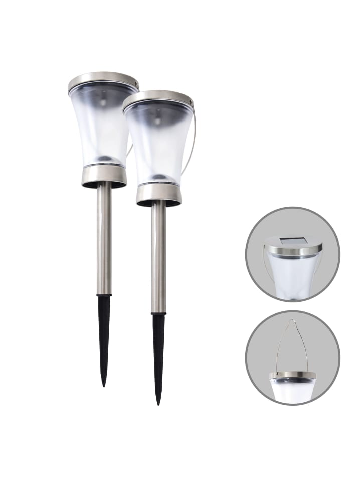 LED Solarleuchte "VERONICA" in stahl-blank - (L)9 cm x (B)9 cm x (H)39.5 cm