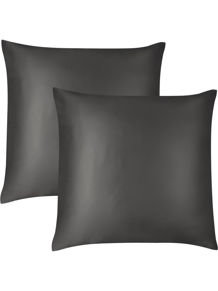 2x Seiden Kissenbezüge 80x80 cm Enna in Anthrazit