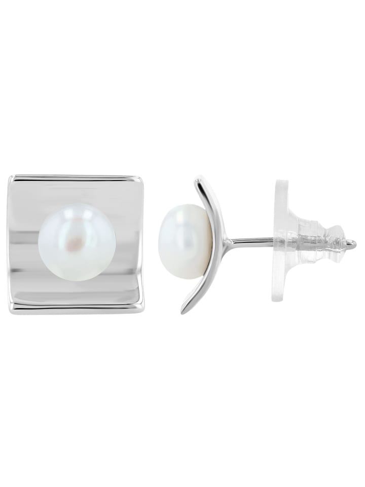 Damen Ohrringe – Ohrstecker aus 925 Silber mit Süßwasserperle in silber