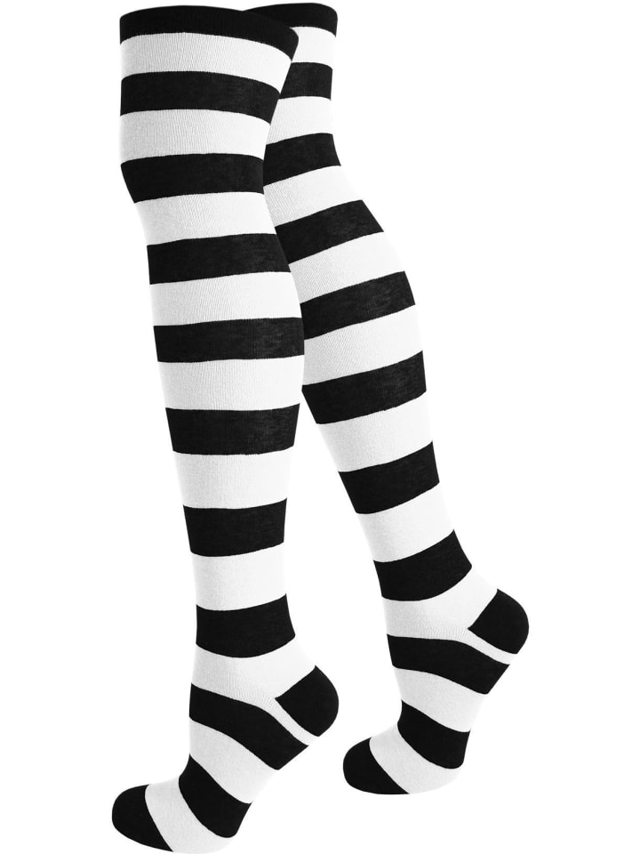 Overknees breite Ringel in Schwarz/Weiß