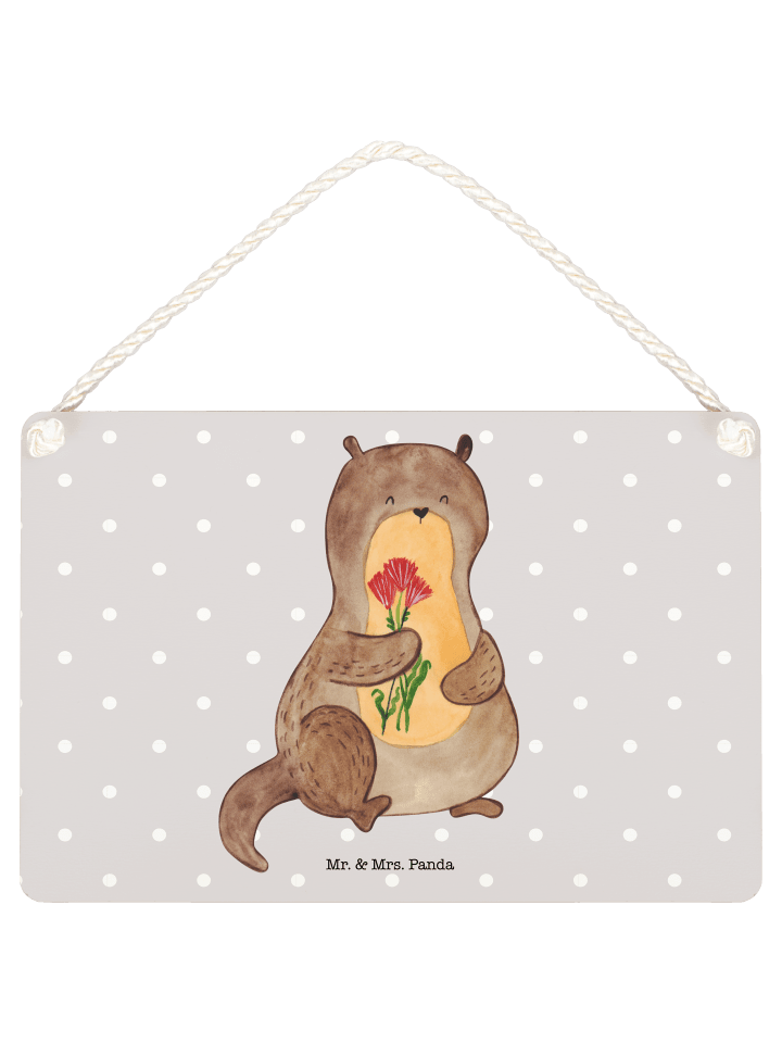 Schild Otter Blumenstrauß ohne Spruch in Grau Pastell