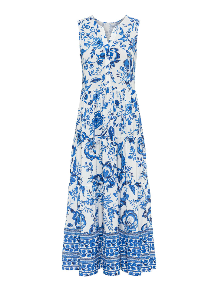Maxikleid in blau-creme bedruckt