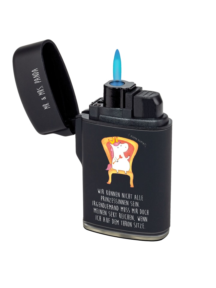 Feuerzeug Einhorn Prinzessin mit Spruch in Schwarz