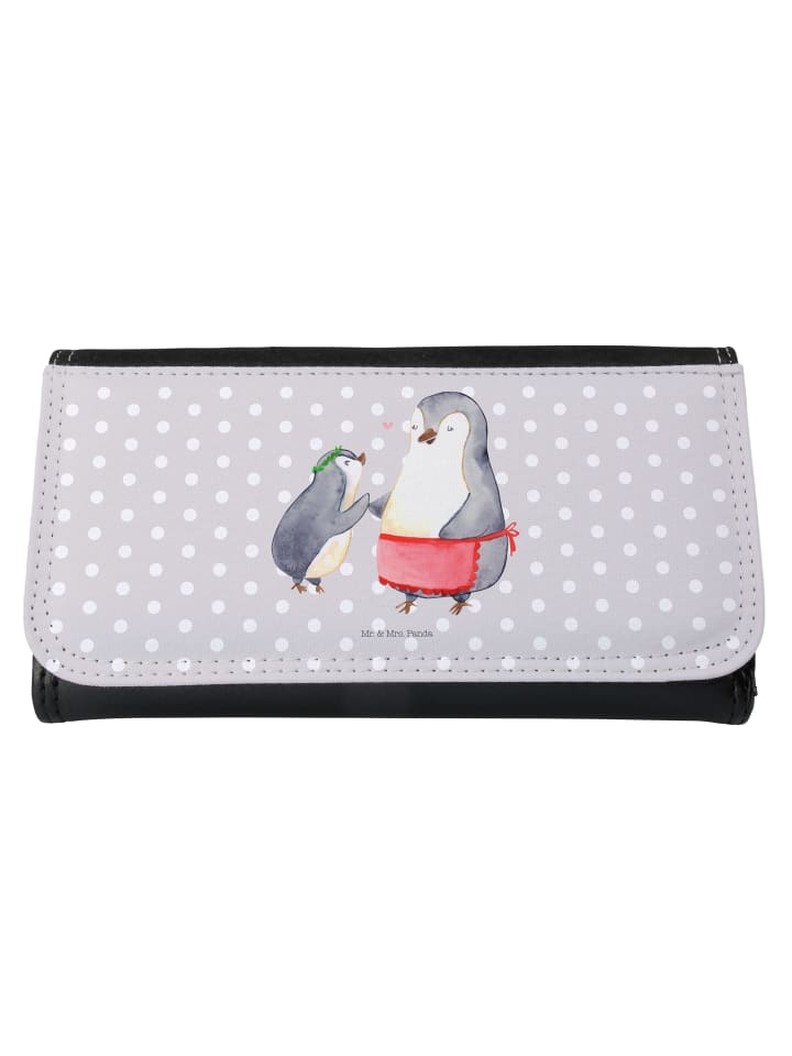 Damen Portemonnaie Pinguin mit Kind ohne Spruch in Grau Pastell