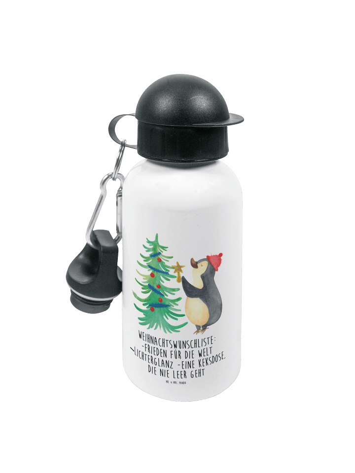 Wasserflasche Pinguin Weihnachtsbaum mit Spruch in Weiß