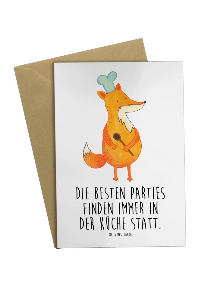 Klappkarte Fuchs Koch mit Spruch in Weiß