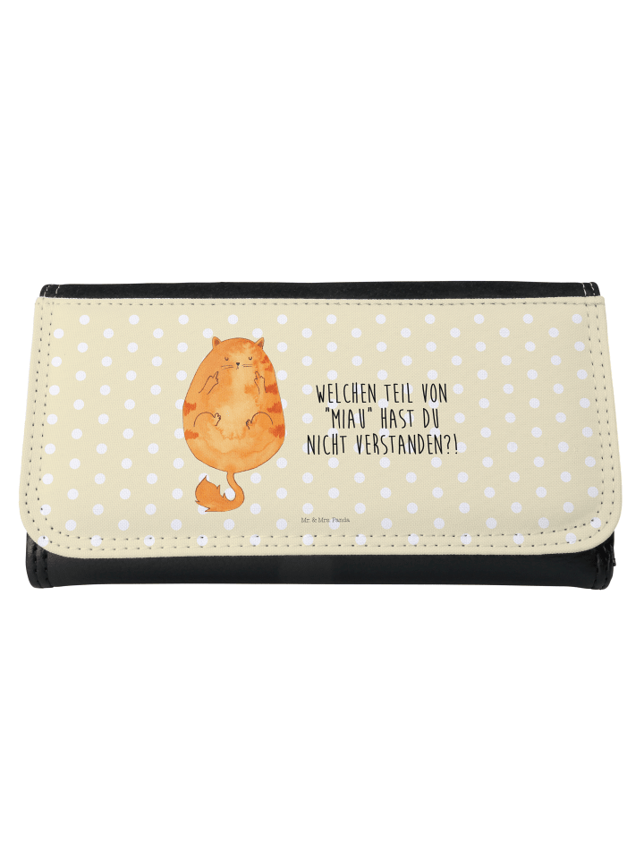 Frauen Portemonnaie Katze Mittelfinger mit Spruch in Gelb Pastell