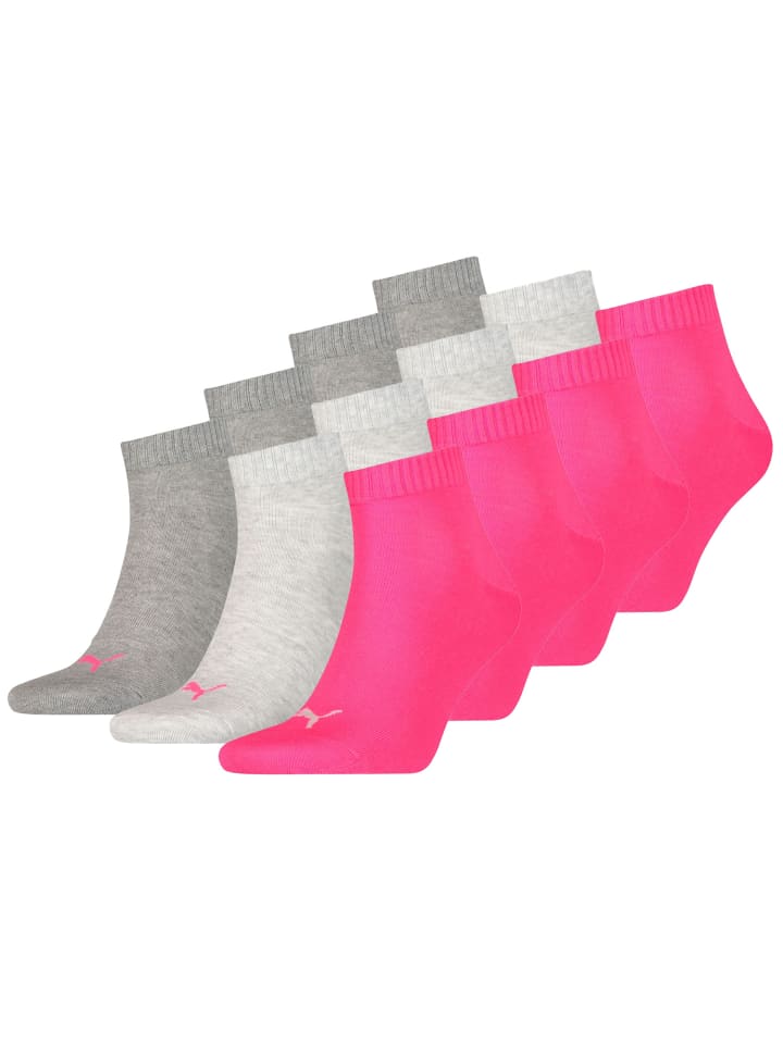 Socken PUMA UNISEX QUARTER PLAIN 3P in 656 - middle grey mélange/pink