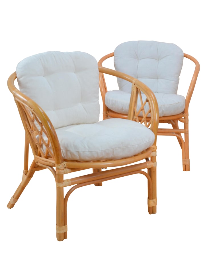 2er-Set Rattansessel mit Kissen Sonja in honigfarben
