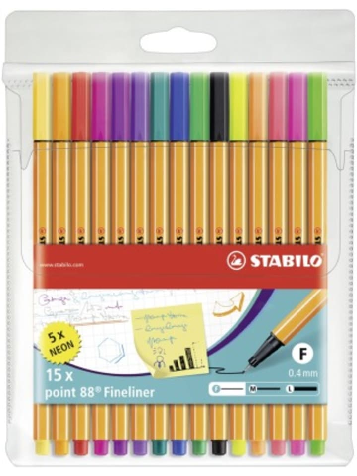 Papeterie/PBS - Fineliner - STABILO point 88 - 15er Pack - mit 15 verschiedenen