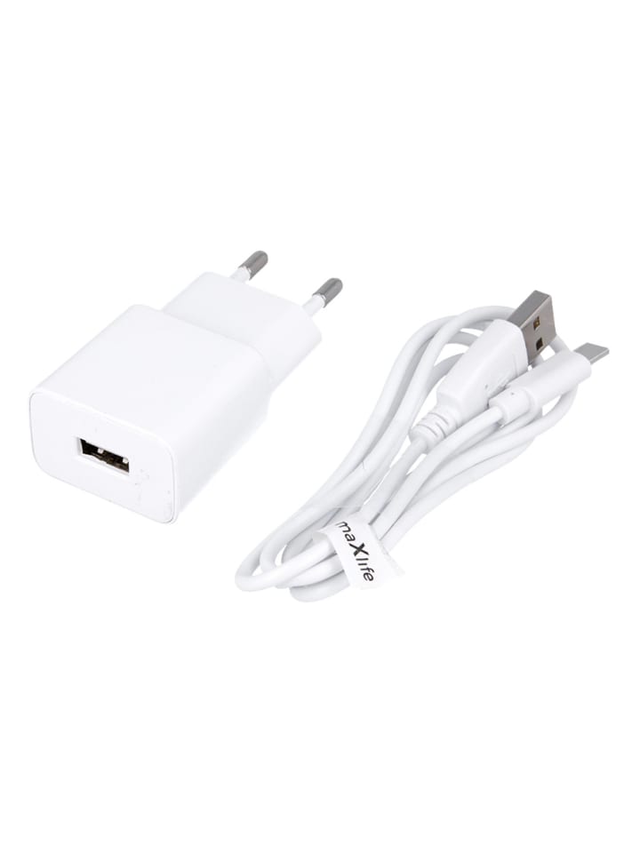 Maxlife MXTC-01 Ladegerät 1x USB 1A weiß + USB-C Kabel