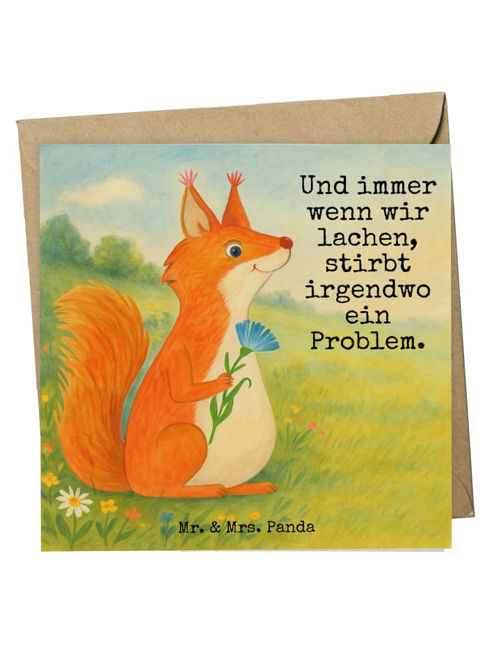 Grußkarte Eichhörnchen Blume Design mit Spruch in Weiß