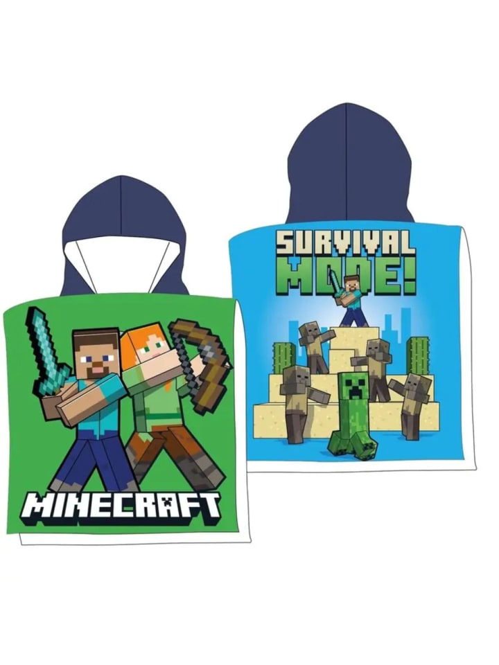 Minecraft 100 x 50 cm Mikrofaser Bade Poncho für Jungen und in Mehrfarbig