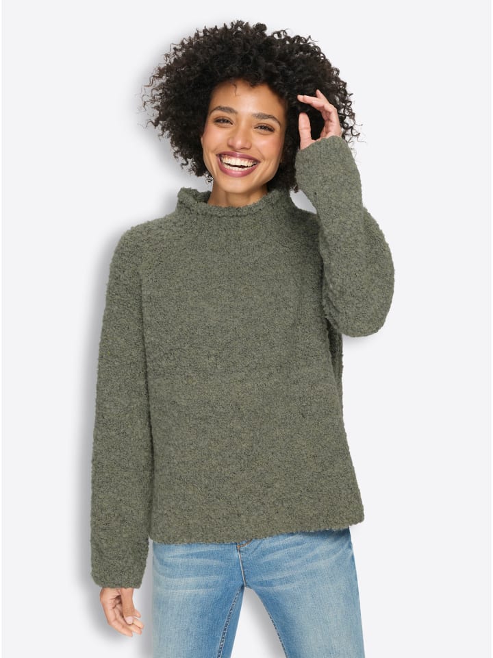 Pullover in khaki-schilf-meliert