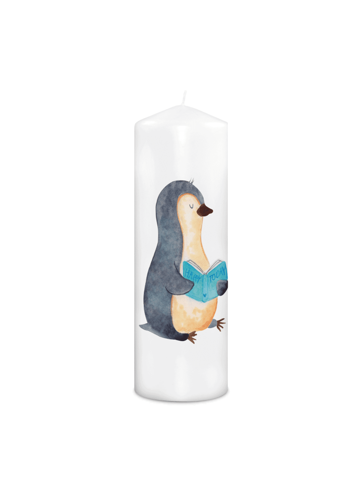 Kerze Pinguin Buch ohne Spruch in Weiß