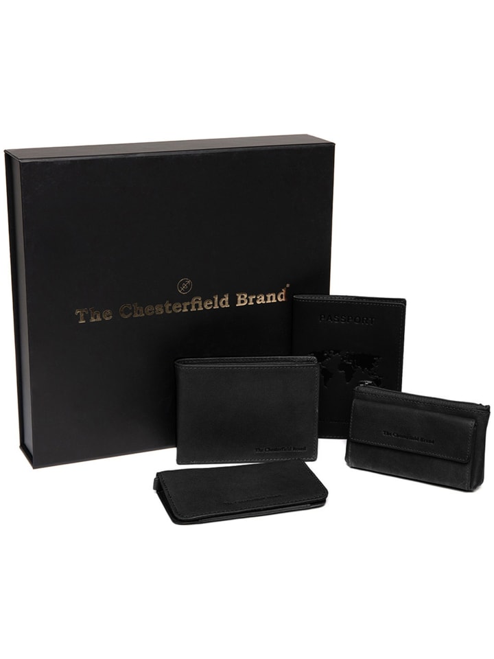 Geldbörse Geschenkset 4-teilig Leder 12 cm schwarz