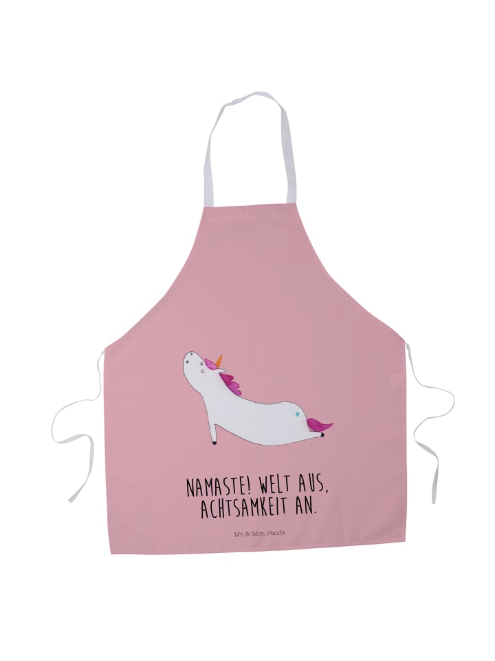 Kochschürze Einhorn Yoga mit Spruch in Rot Pastell