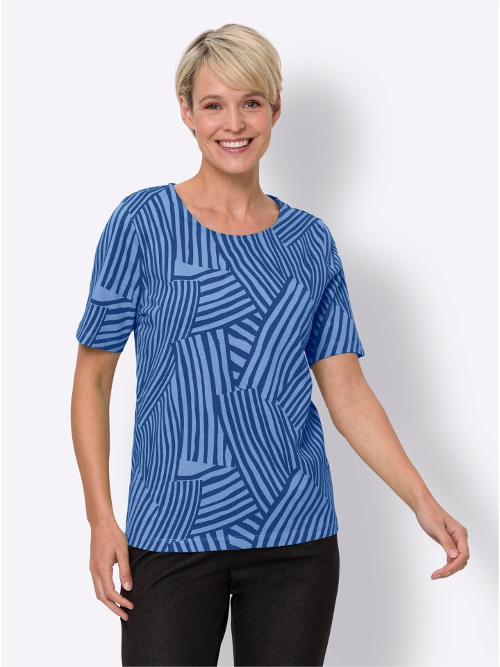 Kurzarm-Shirt in royalblau-himmelblau-bedruckt