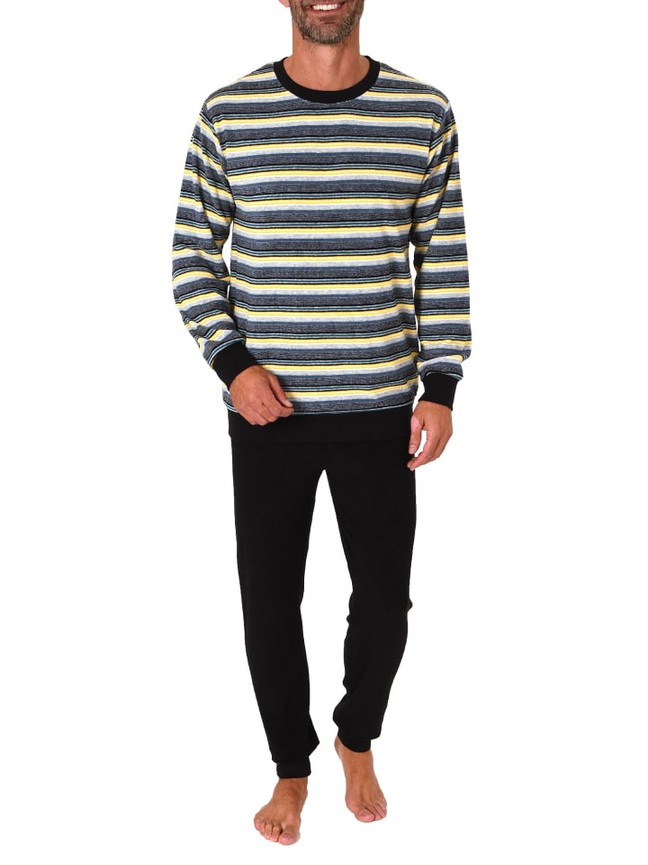 Frottee Schlafanzug lang Pyjama RingelMuster - 82327 in gelb
