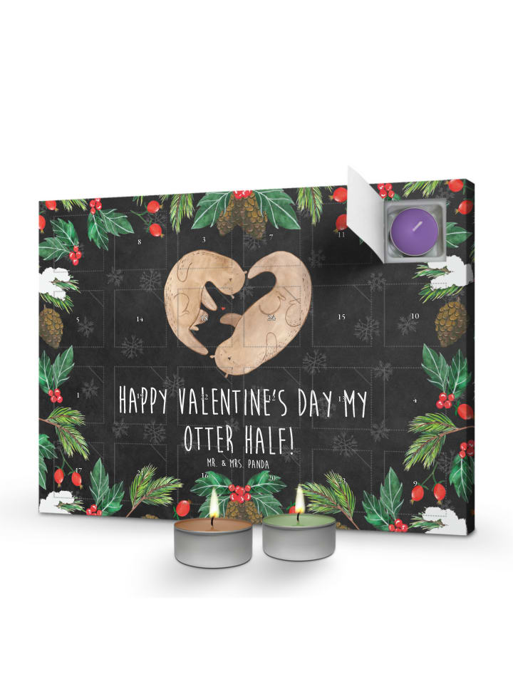 Adventskalender Otter Valentine mit Spruch in Kreidetafel