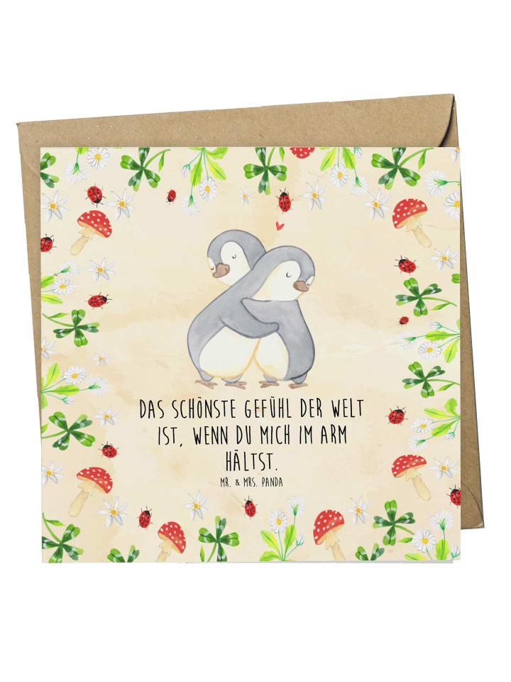 Grußkarte Pinguine Kuscheln mit Spruch in Naturpapier