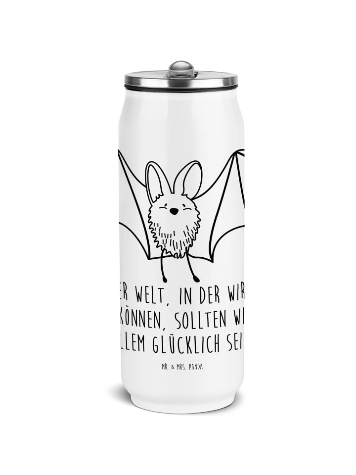 Thermosbecher Fledermaus Flügel mit Spruch in Weiß