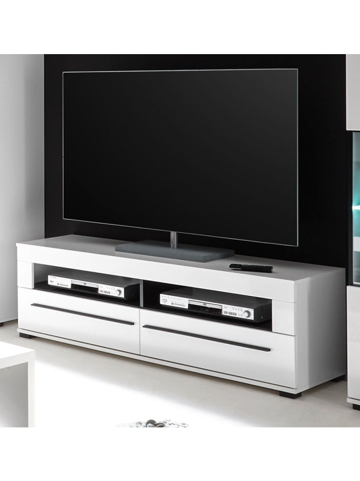 TV-Lowboard weiß Hochglanz, Flat-TV Unterschrank 140 x 47 cm mit Soft-Close