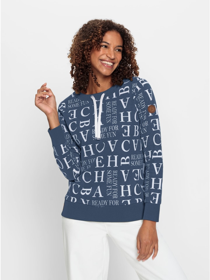 Sweatshirt in dunkelblau-ecru-bedruckt