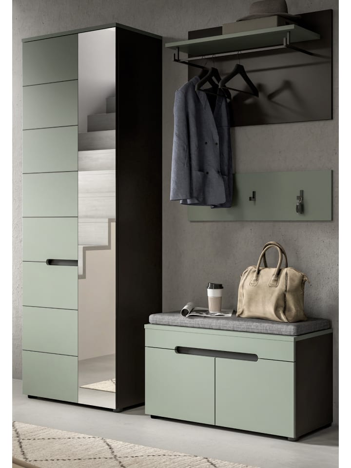 Garderobe-Set Salbei Grün und Basalt grau, Garderobe 160 x 190 cm, Soft-Close