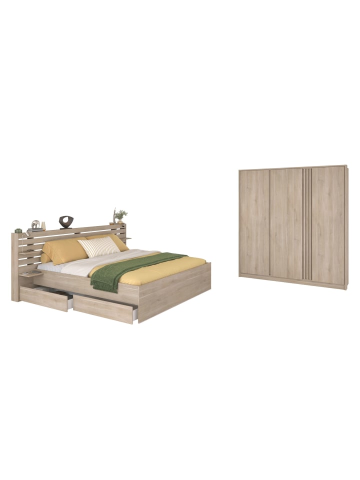 SCHLAFZIMMER-SET 3-tlg. Parisot Escale 24 Holzdekor Japanische Eiche
