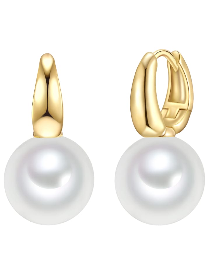 Perlen-Creolen aus Sterling Silber mit Muschelkernperle in gelbgold