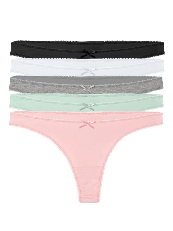 String-Tangas 5er Set in schwarz/weiss/grau/pink/mint